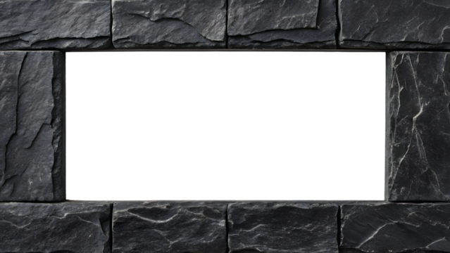 Horizontal stone frame with slate blocks arranged in linear pattern creating wide opening, isolated on a transparent background