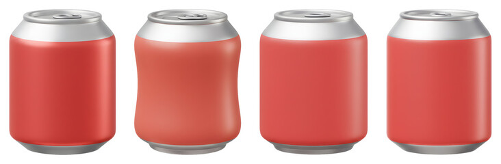 Aesthetic Array of Pink and Silver Aluminum Drink Cans with Bright Studio Lighting and Transparent Background