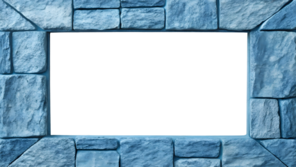 Blue stone wall frame with rectangular opening, isolated on a transparent background