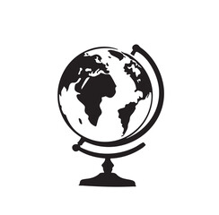 Globe with World Map Stand in Black and White Vector
