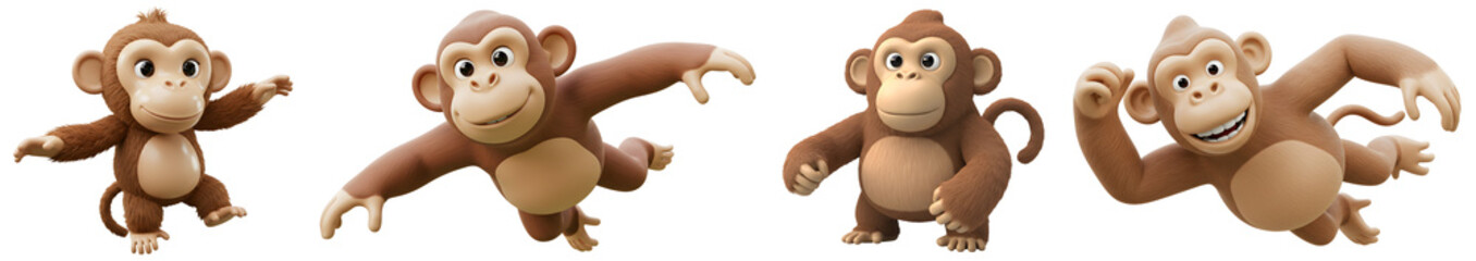Obraz premium Animated Monkey Collection Featuring Playful Poses Against Transparent Backdrop Isolated