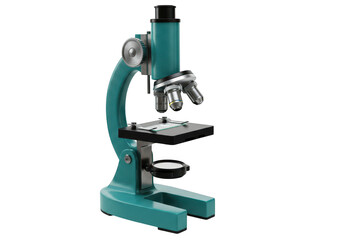 Teal colored microscope isolated on transparent background