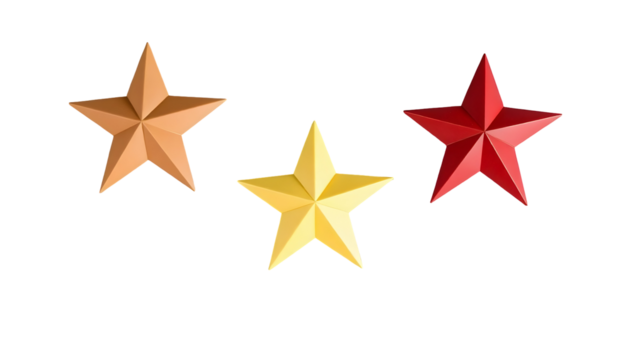 Three 3D Stars Isolated on Transparent Background - Powered by Adobe