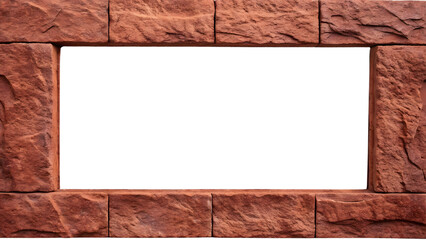Red brick window opening with clean lines and uniform construction, isolated on a transparent background