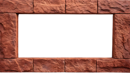 Red brick window opening with clean lines and uniform construction, isolated on a transparent background