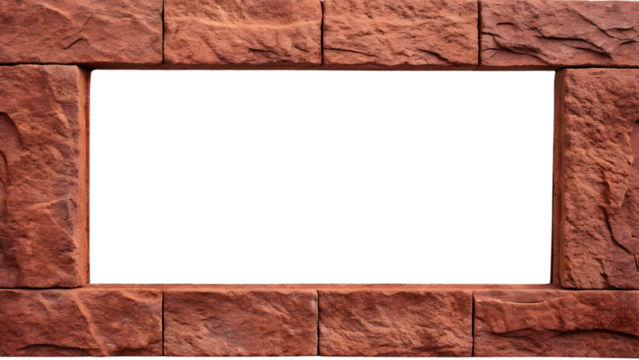 Red brick window opening with clean lines and uniform construction, isolated on a transparent background