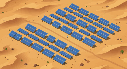 Desert Solar Farm Isometric Illustration
