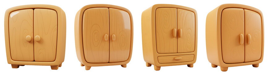 Compact Orange Wardrobe Renders Featuring Rounded Edges And a Drawer in Various Perspectives on Transparent Background