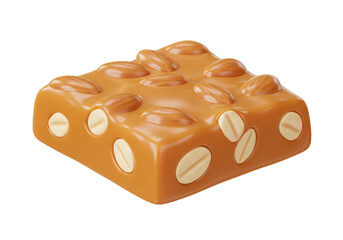Isolated Caramel Nougat Bar with White Chocolate Chips and Peanuts on White Background
