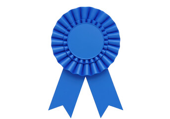 Blue rosette award ribbon isolated on transparent background, symbolizing victory and achievement in a competition or event