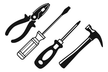 Set of tools vector illustration with hammer, screwdriver, wrench, and repair equipment isolated on a white background