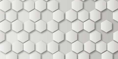 The hexagons are arranged in a honeycomb-like grid a monochromatic color scheme using various shades of gray from light to dark. 