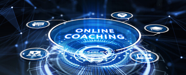 Business, Technology, Internet and network concept. Coaching mentoring education business training development E-learning concept. 3d illustration