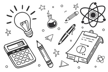Back to school doodle vector set of icons and sketches