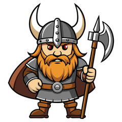 Viking warrior cartoon illustration with axe and sword character