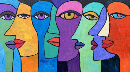 Original oil painting on canvas portrait of a group of people classic artwork