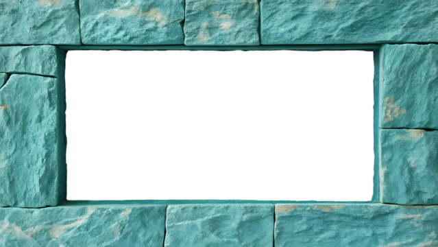 Turquoise green stone rectangular frame with smooth polished surface, isolated on a transparent background