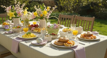 Easter Brunch Table Setting in a Sunny Garden