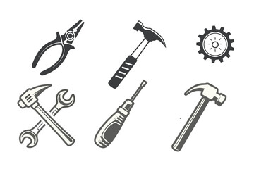 Set of different tools vector including hammer wrench and spanner on white background