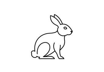 Isolated Minimalist Black Line Art Icon of a Seated Rabbit or Hare