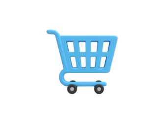 Isolated Blue 3D Shopping Cart Icon for E-commerce and Online Retail