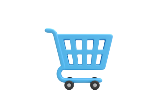 Isolated Blue 3D Shopping Cart Icon for E-commerce and Online Retail