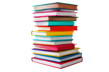 Stack of colorful books isolated on transparent