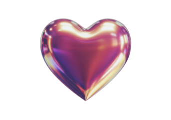 Isolated Iridescent Metallic Heart with Vibrant Purple and Gold Reflections