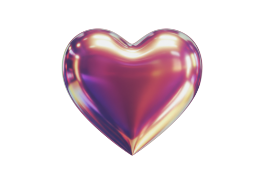 Isolated Iridescent Metallic Heart with Vibrant Purple and Gold Reflections
