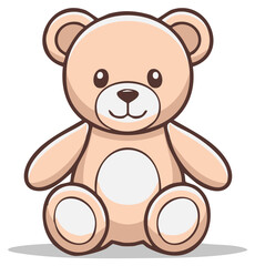 Obraz premium Cute Teddy Bear Plush Toy, Cartoon Style, Sitting and Isolated, Beige and White Colors