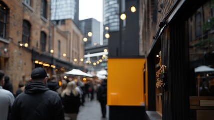 A man in a black jacket walks down a city street.