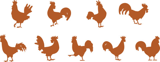 Rooster Vector Silhouettes Set &ndash; Hen Clipart Icons, Farm Animal Illustration, Chicken Silhouette Graphic, Poultry Bird Symbols, Barnyard Animal Vector, Rooster Drawing Outline, Farm Life Clipart Pack,
