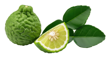 Isolated Whole and Sliced Bergamot Fruit