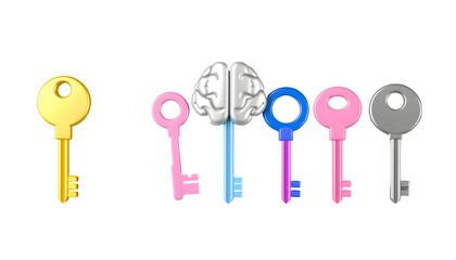 Keys to unlocking the mind a 3D brain and key concept