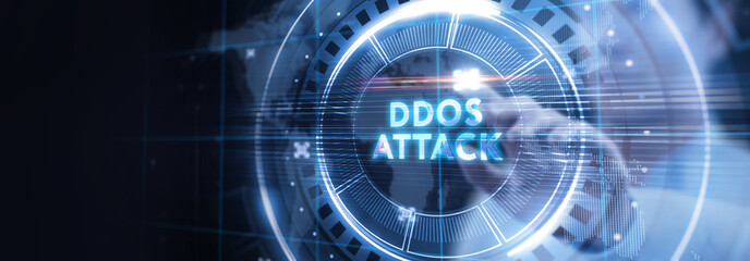 Obraz premium DDoS ATTACK inscription, online attack concept inscription, online security concept.