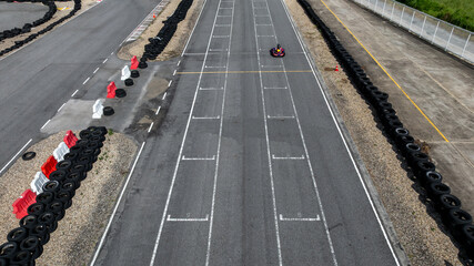 Aerial view go kart, Go kart racing track, Kart racers drive on track top top view, Go Kart race track.