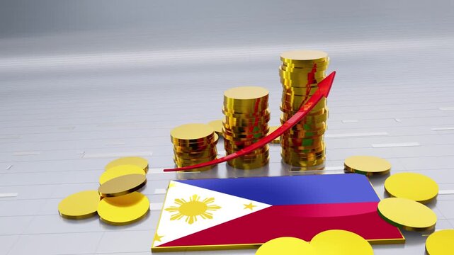 Philippines Flag With Finance Growth Gold Coins Chart and Arrow