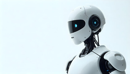 modern humanoid robot closeup face isolated on white background