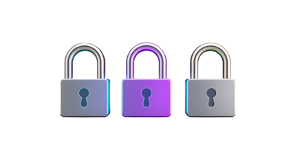 Three secure padlocks with keyholes, security and privacy concept.