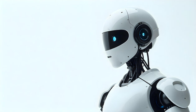 modern humanoid robot closeup face isolated on white background
 - Powered by Adobe
