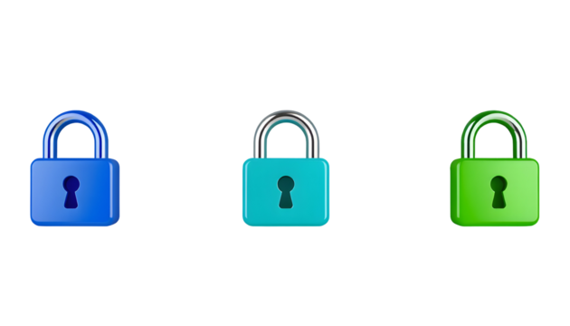 Colorful 3D Cartoon Padlocks on Transparent Background