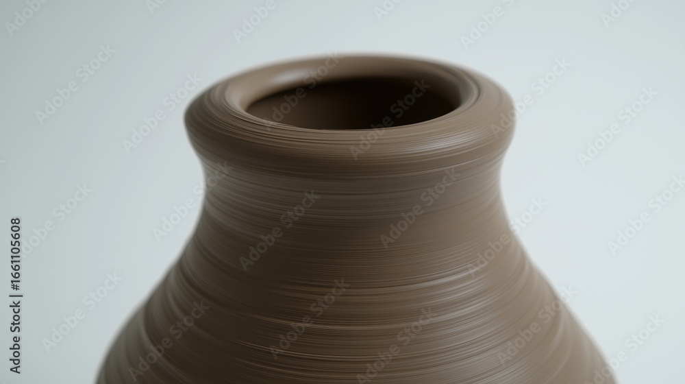 Poster a close-up view of a ceramic vase with a textured surface and a slightly flared opening.