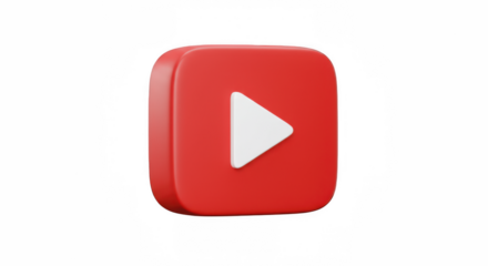 3D Red Play Button Icon – Rounded Square with White Play Symbol, Isolated PNG