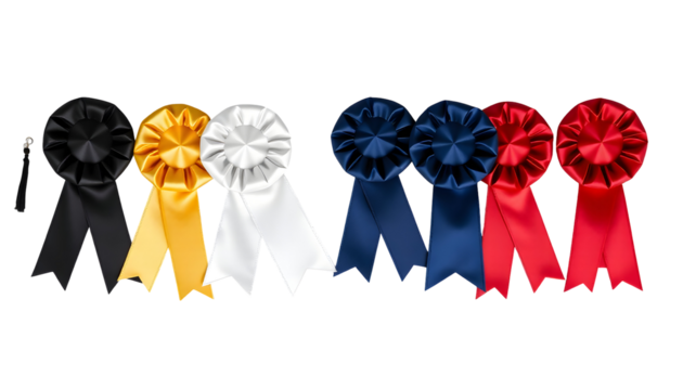 Collection of Colorful Award Ribbons on Transparent Background