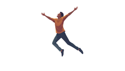 Minimalist happiness icon of a person silhouette jumping and dancing joyfully, isolated on transparent background
