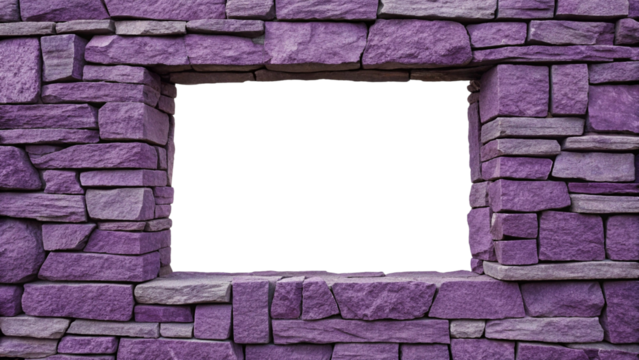 Purple stone rectangular border frame with irregular fitted blocks in traditional masonry style, isolated on a transparent background