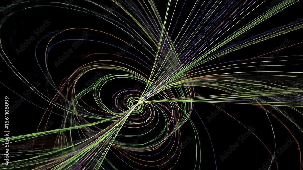 Poster abstract composition featuring swirling lines and intricate patterns radiating from a central point.
