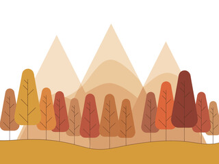 Fototapeta premium Stylized Autumn Forest Landscape with Mountain Background Vector Illustration Depicting Fall Colors and Tranquil Scenery in a Minimalist Style Design Element