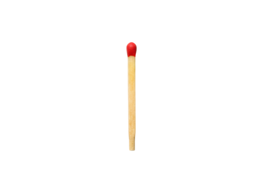 Isolated Unlit Wooden Match with a Red Tip Ready for Ignition