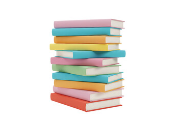 Isolated Tall Stack of Colorful Hardcover Books for Education and Reading